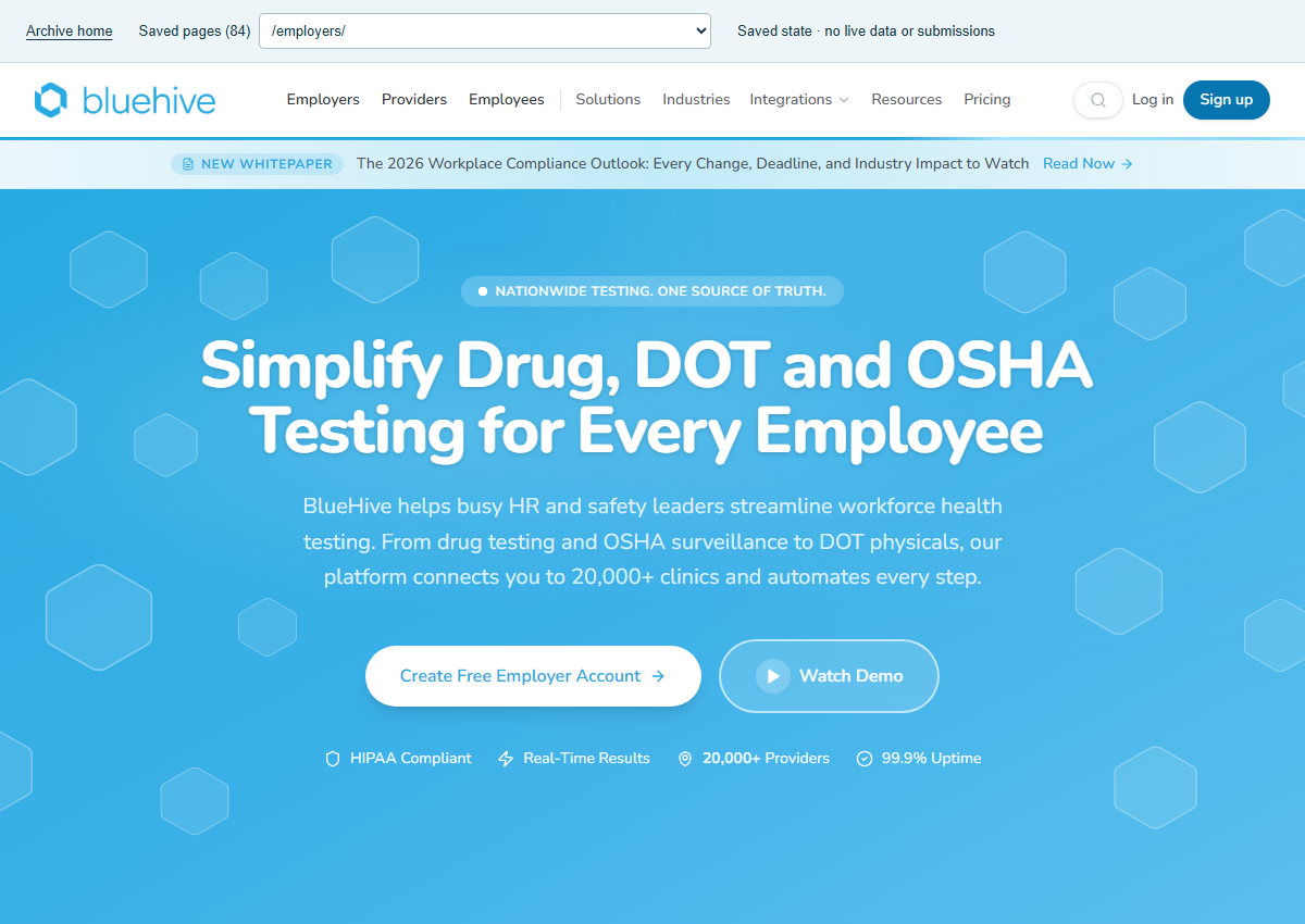 Captured BlueHive /employers/ page