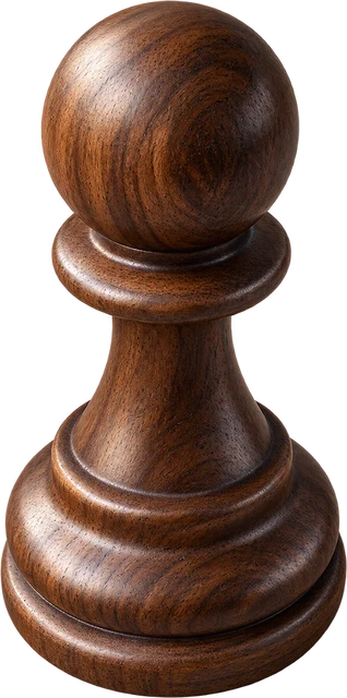 A dark walnut pawn on the chessboard