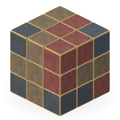 Brass-edged mineral puzzle cube